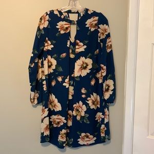 Christian Calendio Long Sleeve Blue Floral Dress